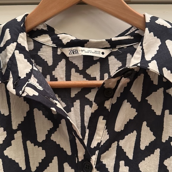 Zara Long Print Dress Black/White SzL - Picture 7 of 11